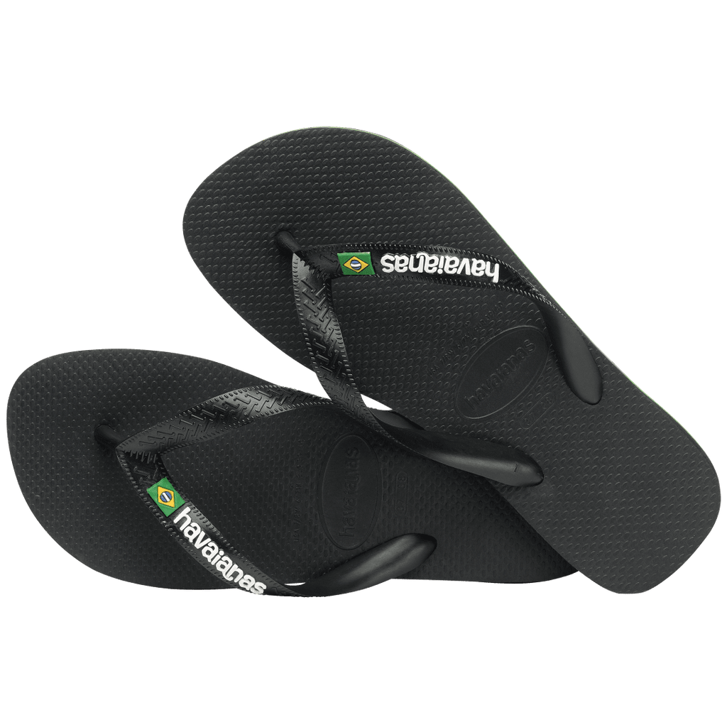 Men's Brazil Logo Flip Flops - Black/Black